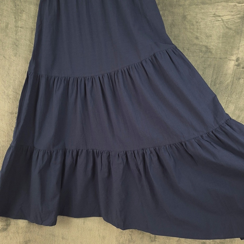 Womens Skirt Medium Blue Tiered Broomstick Boho Prairie Peasant Maxi Pockets - Picture 3 of 8